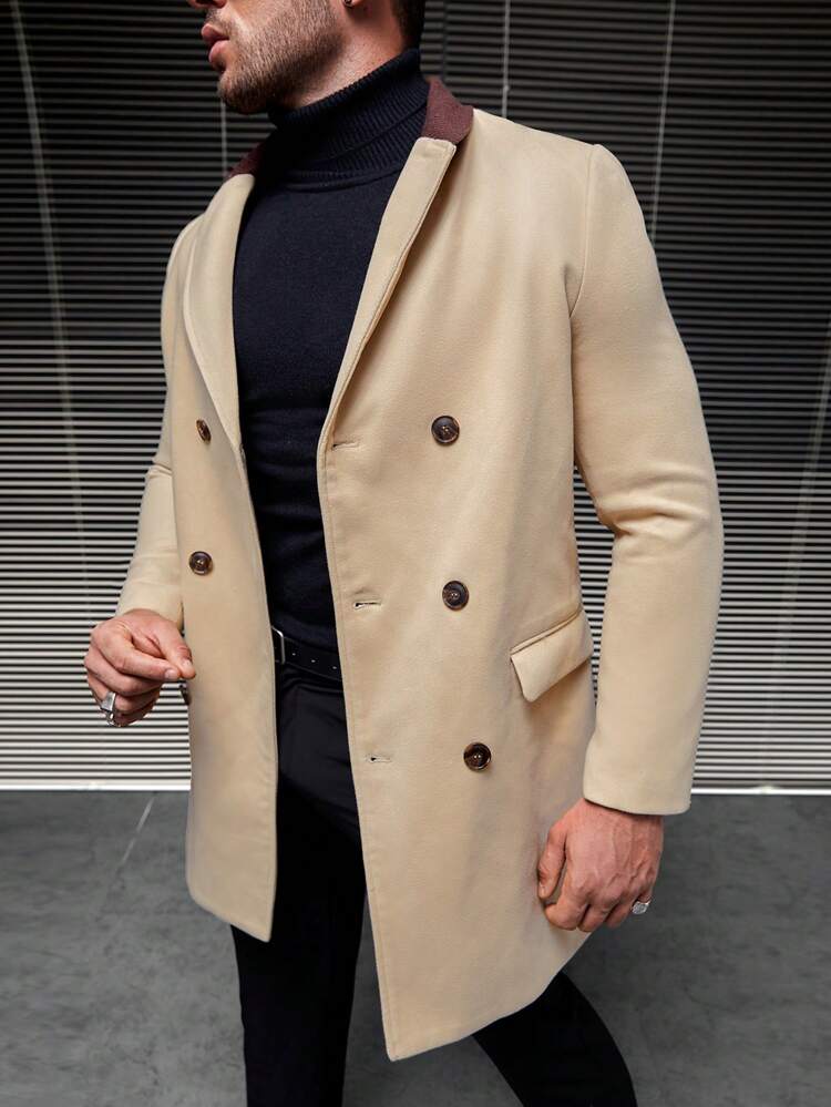 1pc Loose Fit Men Double-Breasted Overcoat