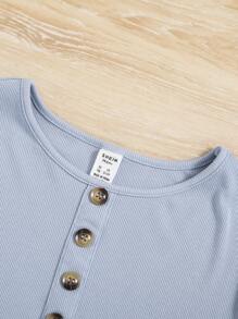 SHEIN Chica adolescente con botón Camiseta & Coletero - Celeste - Ver 5