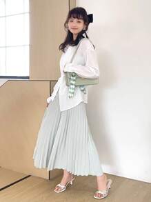 DAZY Áo sơ mi tay dài lệch vai phía trước - trắng - Xem 4