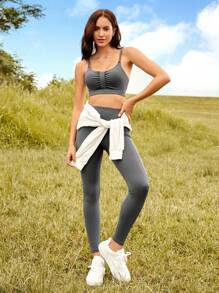 Easithlete Seamless High Stretch Sports Bra With Leggings - Grey - View 5
