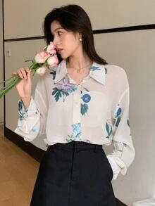 DAZY Floral Print Drop Shoulder Shirt - White - View 6