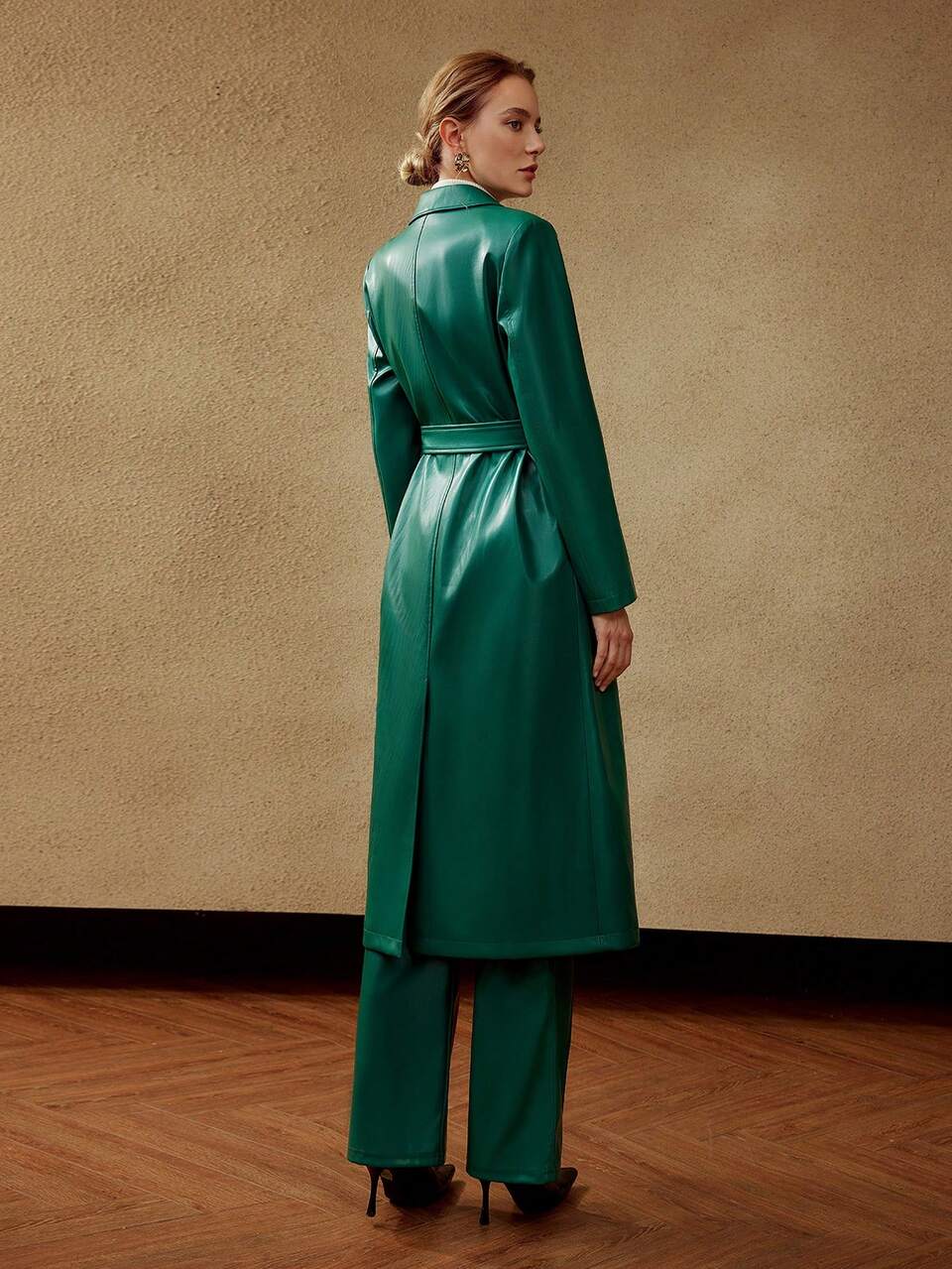 MOTF BELTED FAUX LEATHER COAT