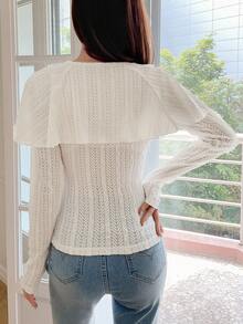 DAZY 素色荷葉邊紋理質感上衣 - 白色 - 查看 2