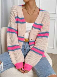 Flirla Gestreept patroon, drop shoulder cardigan, tops met lange mouwen