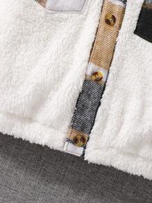 男小童格紋印花翻蓋口袋連帽毛絨夾克 - 彩色 - 查看 3