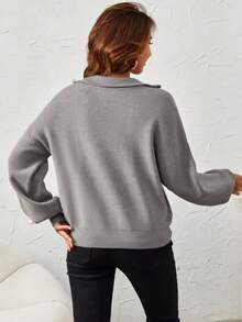 SHEIN Áo len trễ vai nửa khóa kéo cho bà bầu, dành cho mùa đông - màu nâu - Xem 2