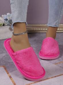 1pair Women's Thin Comfortable Slippers For Autumn And Winter - Hot Pink - View 2