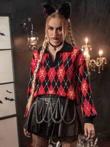 PUNK Suéter de punto con caída de hombros y estampado de argyle para otoño e invierno - Multicolor - Ver 6