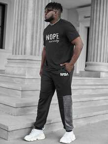 Manfinity Homme 男士大码1入組標語圖案T恤 - 黑色 - 查看 3