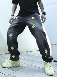 Manfinity EMRG Men Star Patched Straight Leg Jeans