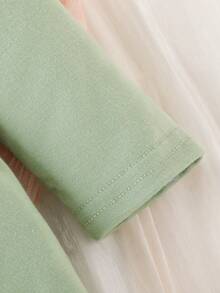 女嬰雙色不對稱領腰帶連身褲 - 綠色 - 查看 7