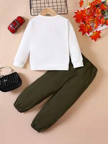 SHEIN 女小童汽車和字母圖案衛衣和褲子 - 綠色 - 查看 2