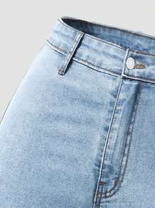 SHEIN Quần jeans ống loe cạp chun co giãn phong cách Boho đô thị cho bé gái tuổi teen có túi phẳng - Rửa nhẹ - Xem 3