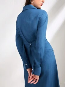 Mulvari Crisscross Nút phía trước Váy sơ mi - Xanh đậm - Xem 6