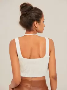 RueChic Solid Crop Knit Top - White - View 2