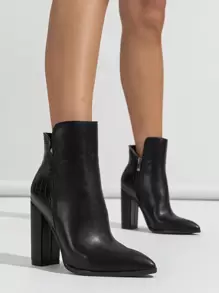 Fall/Winter Women's Pointed Toe Side Zipper Stylish Boots With Thick High Heels,Match Any Cardigan,Boots For Women - Black - View 3