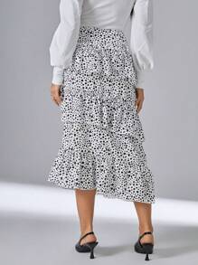 SHEIN Privé In ấn Nhiều lớp Viền Ruffle Váy - Đen và trắng - Xem 4