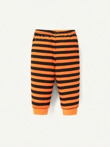 Cozy Pixies Baby Boy Halloween Printed Red & Black Color Block Top And Striped Pants Set - Multicolor - View 2