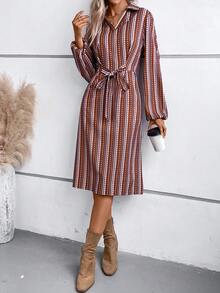 SHEIN Clasi Geo Print Knot Front Dress - Multicolor - View 4