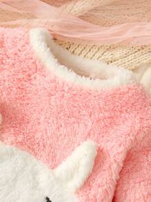 Baby Girl Cartoon Embroidery 3D Ears Design Teddy Sweatshirt & Pants - Pink - View 4