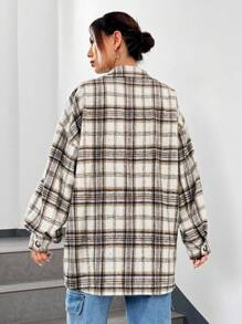 SHEIN EZwear Áo khoác có túi nắp trễ in họa tiết kẻ sọc - Nhiều màu - Xem 2