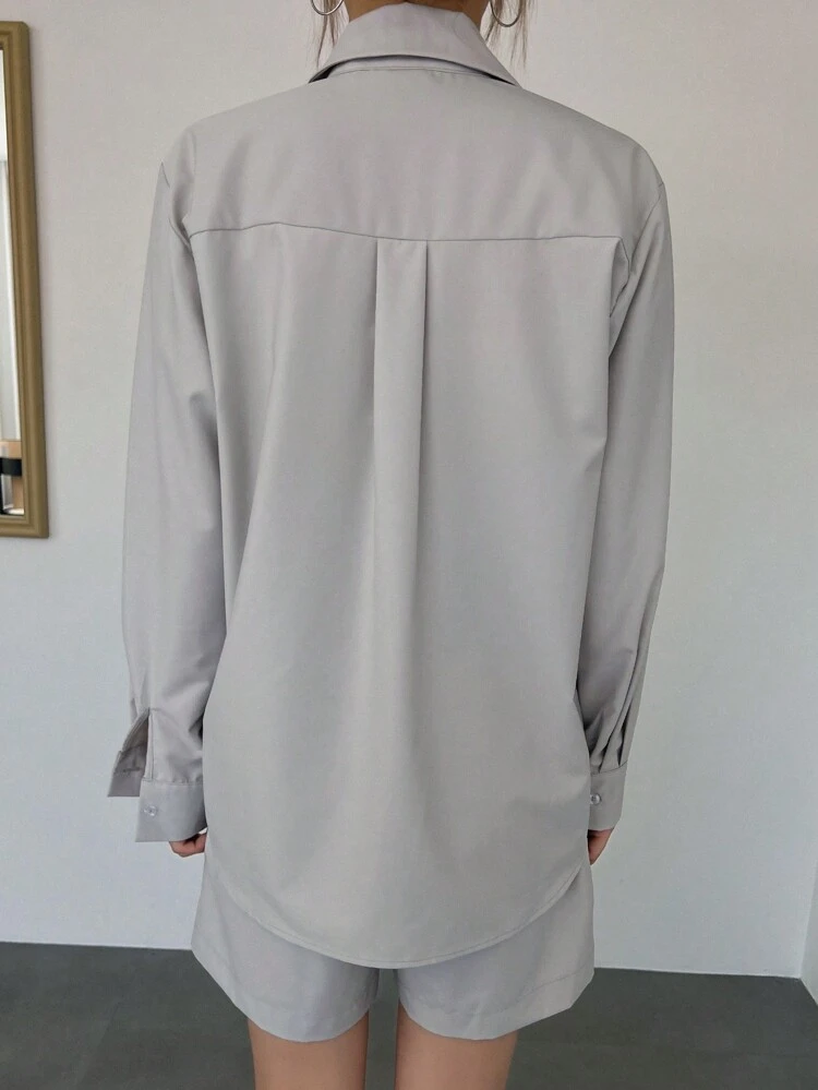 Letter Patched Drop Shoulder Blouse & Shorts,Women Two Pieces Sets Lounge Sets For Women