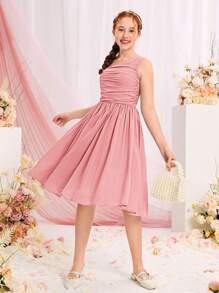 SHEIN Teen Girl Ruched Asymmetrical Neck Dress