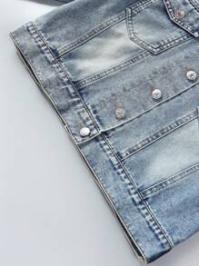 青少年女孩翻蓋口袋連帽牛仔夾克 - 淺色水洗藍 - 查看 6