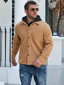 Manfinity Homme Hombres talla grande Cazadora con parche de bolsillo con botón - Camel - Ver 3