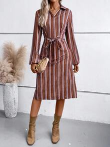 SHEIN Clasi Geo Print Knot Front Dress - Multicolor - View 5