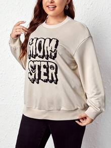 SHEIN LUNE Plus Letter Graphic Drop Shoulder Sweatshirt - Apricot - View 4