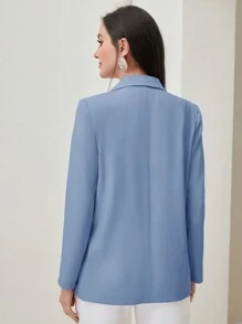 Modelyn Lapel Neck Single Button Blazer - Dusty Blue - View 2
