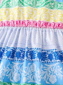 SHEIN 年轻女孩花卉印花交叉后背连衣裙，度假，夏季，旅行