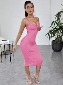 SHEIN SXY Chất rắn Váy Cami Bodycon - Hồng - Xem 3