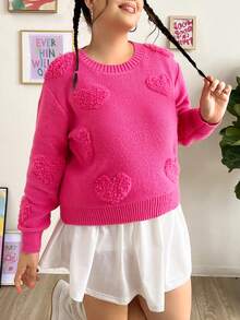 SHEIN Qutie Hơn Hình trái tim Thả vai Áo len - Màu Hồng Tươi - Xem 4