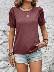 EMERY ROSE Camiseta de mujer de manga corta, cuello redondo, informal