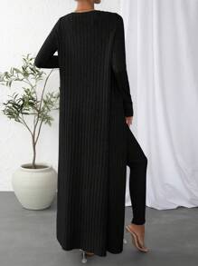 SHEIN Essnce Solid Crop Tank Top & Leggings & Coat - Black - View 2