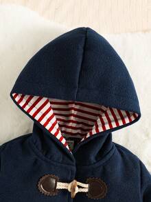 Baby Boy Flap Pocket Hooded Duffle Overcoat - Navy Blue - View 3