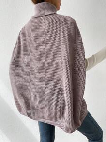 SHEIN LUNE 高領蝙蝠袖針織斗篷 - 卡其色 - 查看 2