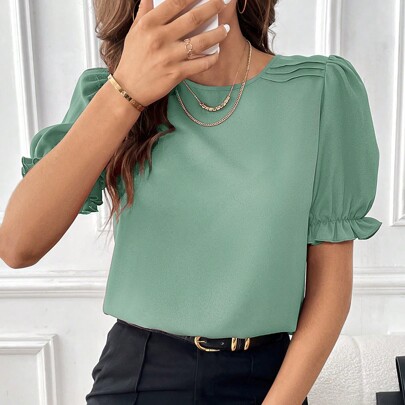 Solid Puff Sleeve Blouse