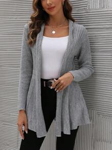 SHEIN LUNE 纯色休闲设计开衫 - 灰色 - 查看 4