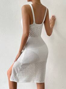 SHEIN Swim Summer Beach Slit Thigh Cami Cover Up Dress - White - View 2