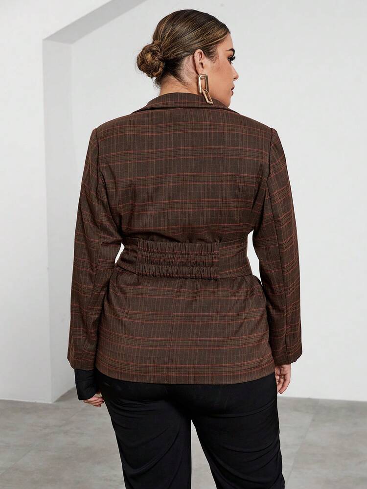 Plus Plaid Print Lapel Neck Blazer