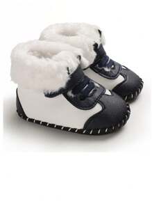 Pu時尚正式款式兒童靴,0-1歲男寶貝保暖絨毛靴子 - 藏蓝色 - 查看 1