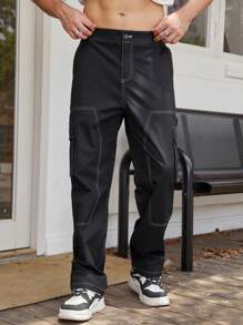 Manfinity EMRG Men Top-stitching Flap Pocket Side Cargo Pants - Black - View 5