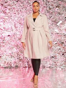 SHEIN SXY Hơn Cổ áo Thắt lưng Áo khoác Trench - Màu be - Xem 1