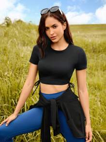 Easithlete 側抽繩短款運動T恤 - 黑色 - 查看 5