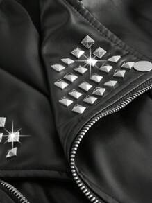 ROMWE PUNK Cazadora chaleco unicolor con cremallera PU sin top - Negro - Ver 3