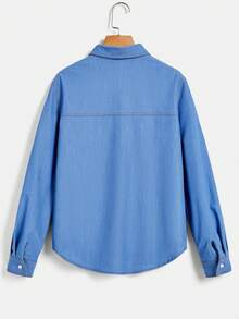 SHEIN EZwear Flap Pocket Button Front Shirt - Blue - View 2
