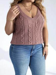 Calvaya Plus Cable Knit Top - Dusty Pink - View 3